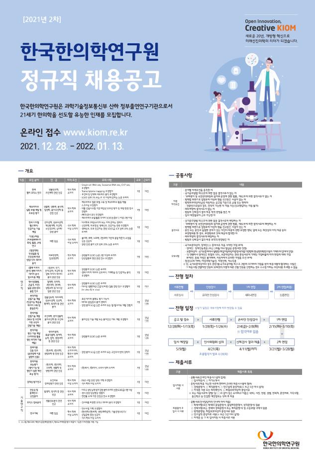 한국한의학연구원 2021년 2차 정규직 채용 1